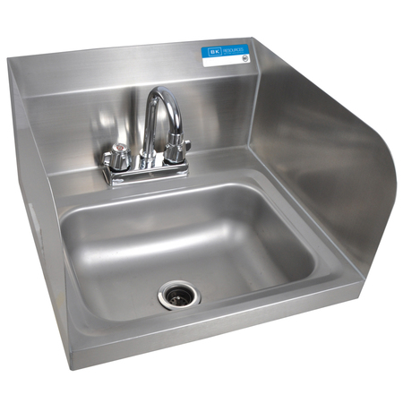 BK RESOURCES Hand Sink Stainless Steel W/Side Splashes, Faucet 2 Holes 14"Wx10" BKHS-D-1410-SS-P-G